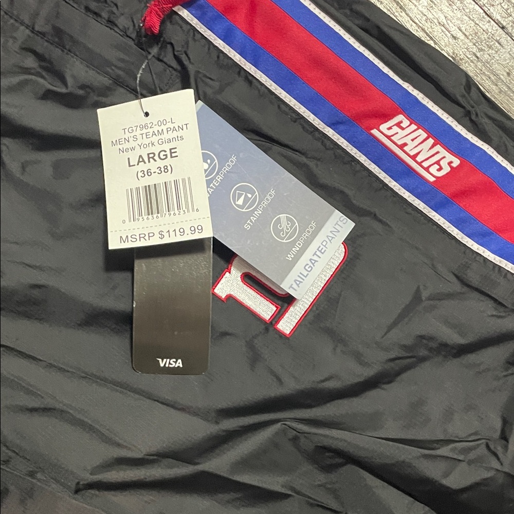 New York Giants Black Tailgate Pants with Red & Royal Side Stripe - Picture 3 of 5